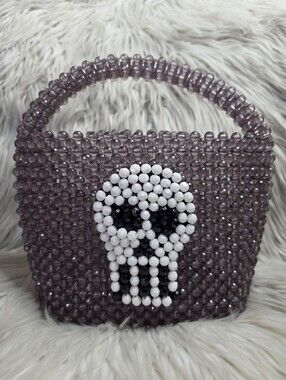 Beaded Skull Handbag in Smoky Lavender